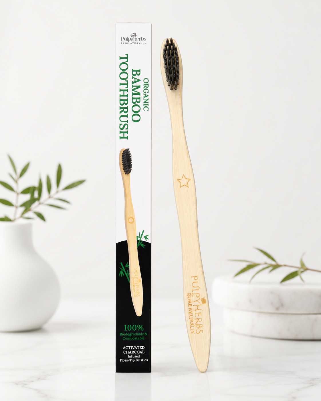 Activated Charcoal Bristles Bamboo Toothbrush